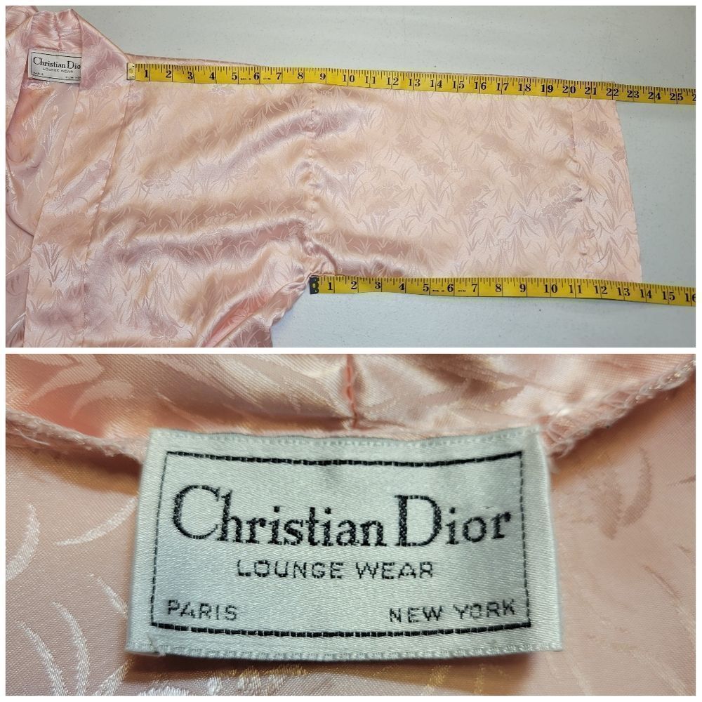 Dior Vintage Pink Satin Kimono Robe All Over Dior Logo and Floral Jacquard - Picture 12 of 14